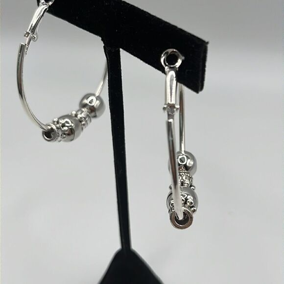 Silver-tone Shiny 6 Beads 2” Hoop Earrings - Picture 5 of 13